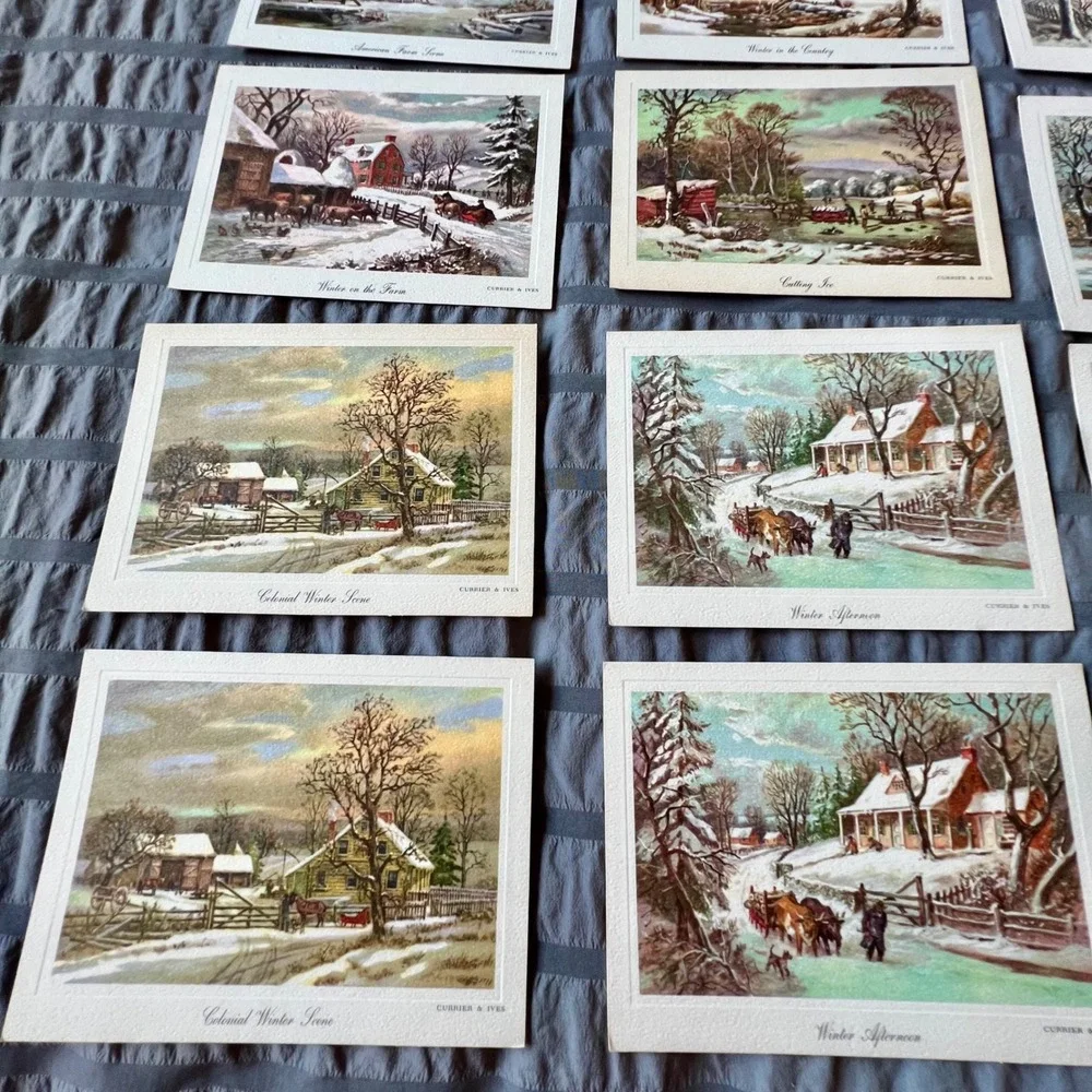 Currier & Ives Vintage Winter Scene‎ Greeting Cards Set of 18 with Envelopes